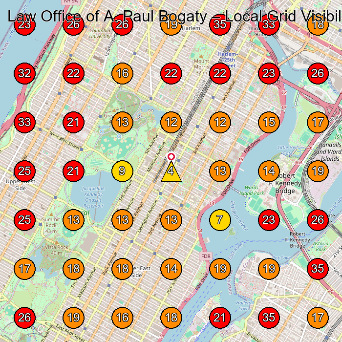 Law Office of A. Paul Bogaty GeoGrid visibility map for Legal Services in New York